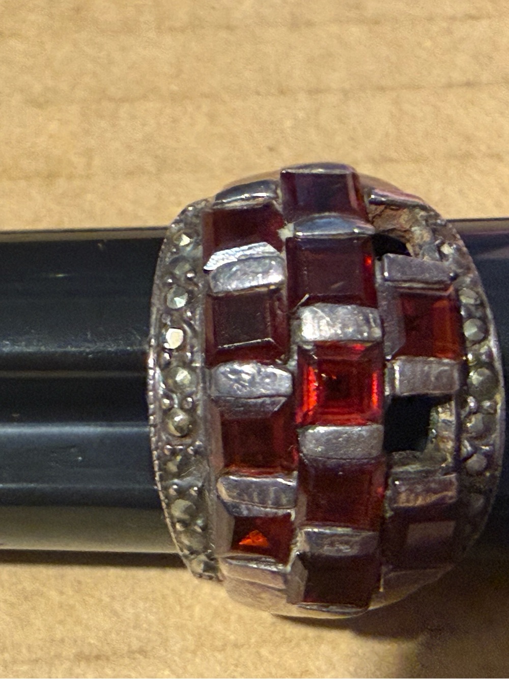 Vintage 925 Garnet Domed Ring sz 9.5 Chunky